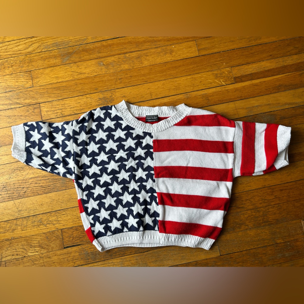 Short sleeve USA flag cropped sweater